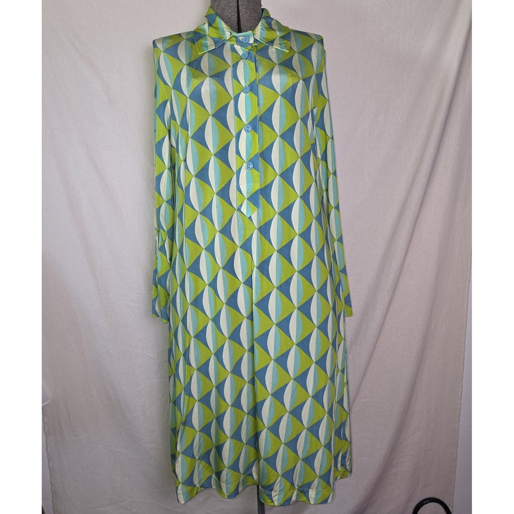Maliparmi Abito‎ In Jersey Green Blue Geometric Dress Collared Retro Size 46